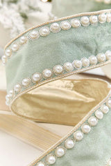 2.5" x 5 Yard Mint Velvet with Pearl Trim Embroidery Ribbon