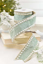 2.5" x 5 Yard Mint Velvet with Pearl Trim Embroidery Ribbon