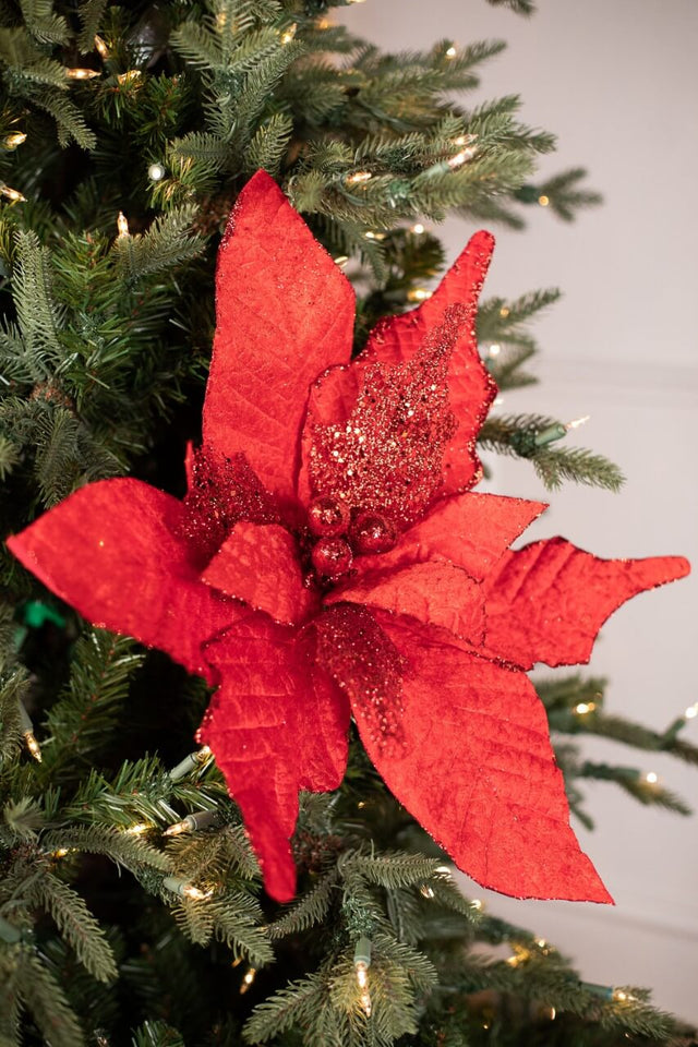 21” x 21" Giant Velvet Glitter Poinsettia Stem