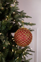 6 Inch Glittered 2 Tone Net Ball Christmas Ornament Red Gold