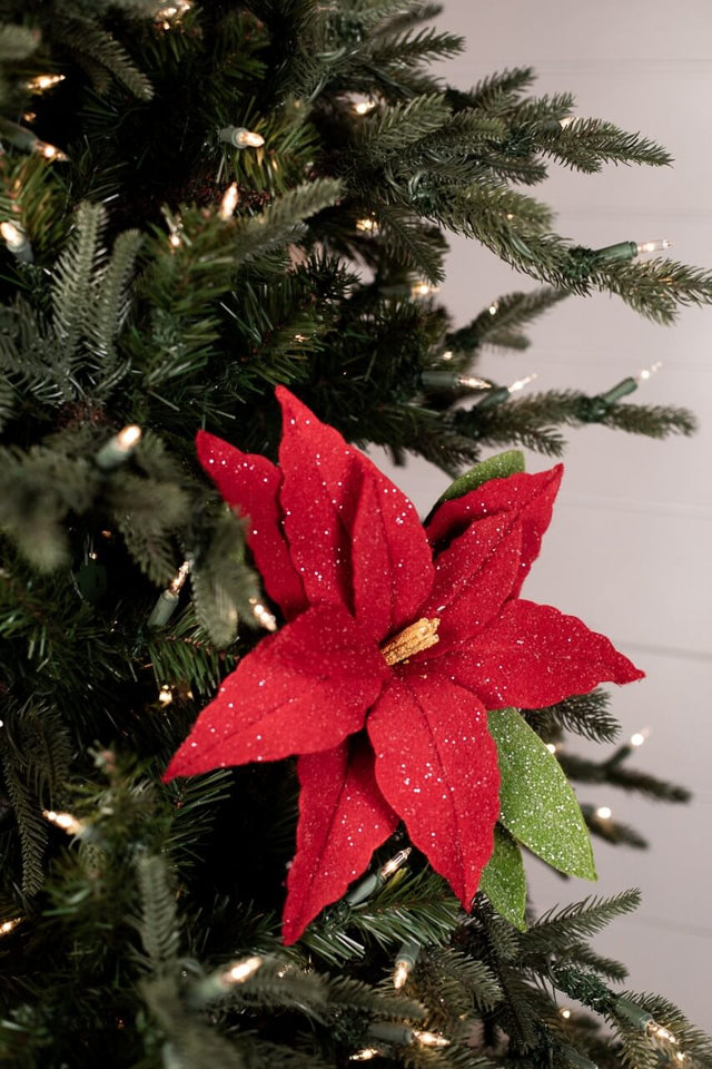 24” x 12.5" Frosted Felt Retro Poinsettia Stem