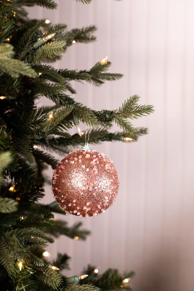 4.5” Pink Glitter Sequin Iced Ball Christmas Ornaments