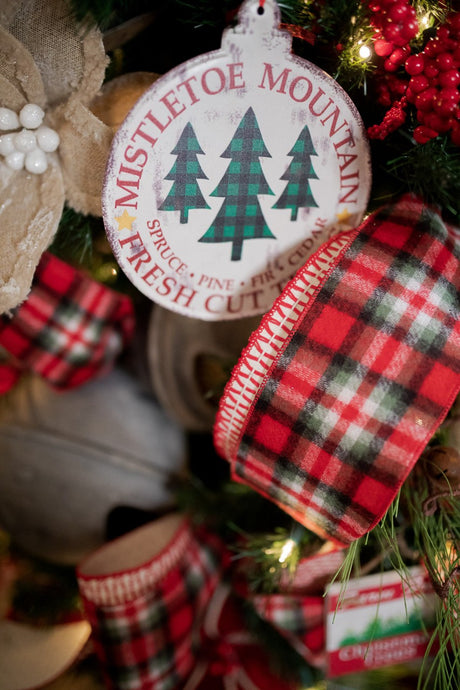 Buffalo Check Metal Christmas Ornament 7.5 Inch Farmhouse Decor