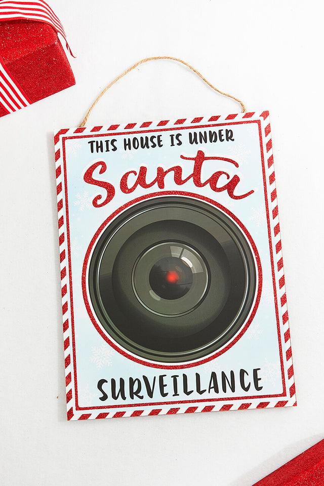 16" x 12" White With Peppermint Trim Santa Surveillance Sign
