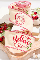 4" x 5 Yard Embroidered Santa Face/Believe Ribbon