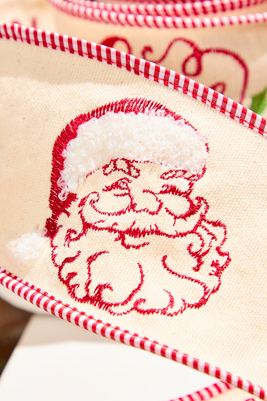 4" x 5 Yard Embroidered Santa Face/Believe Ribbon