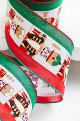 4 Inch x 10 Yard Red Green White Nutcracker Wired Ribbon Decor