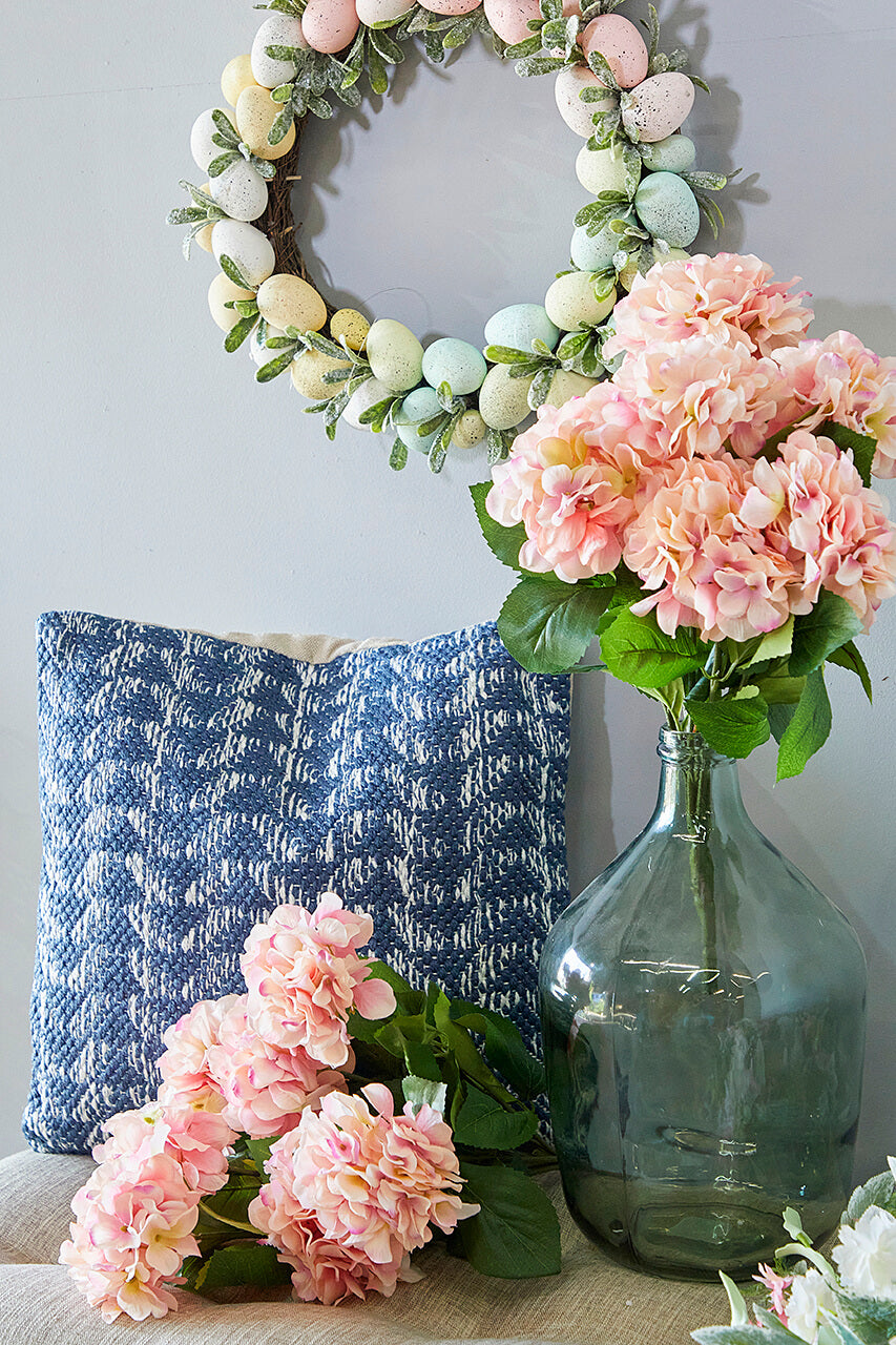 18" Recycled Polyester, Blue And Ivory Pattern Pillow with Polyester Fill