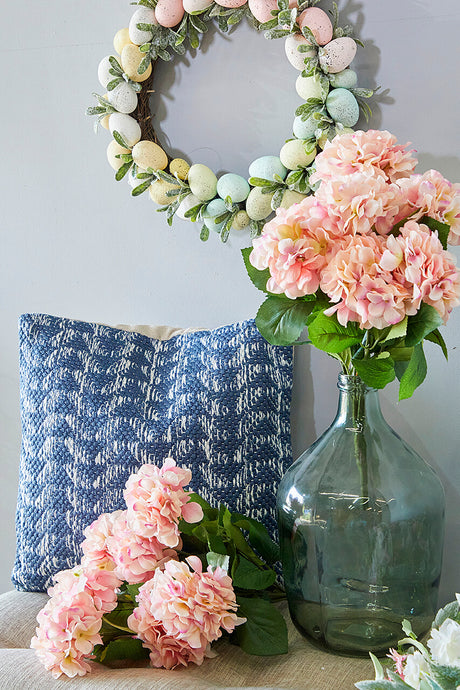 18" Recycled Polyester, Blue And Ivory Pattern Pillow with Polyester Fill