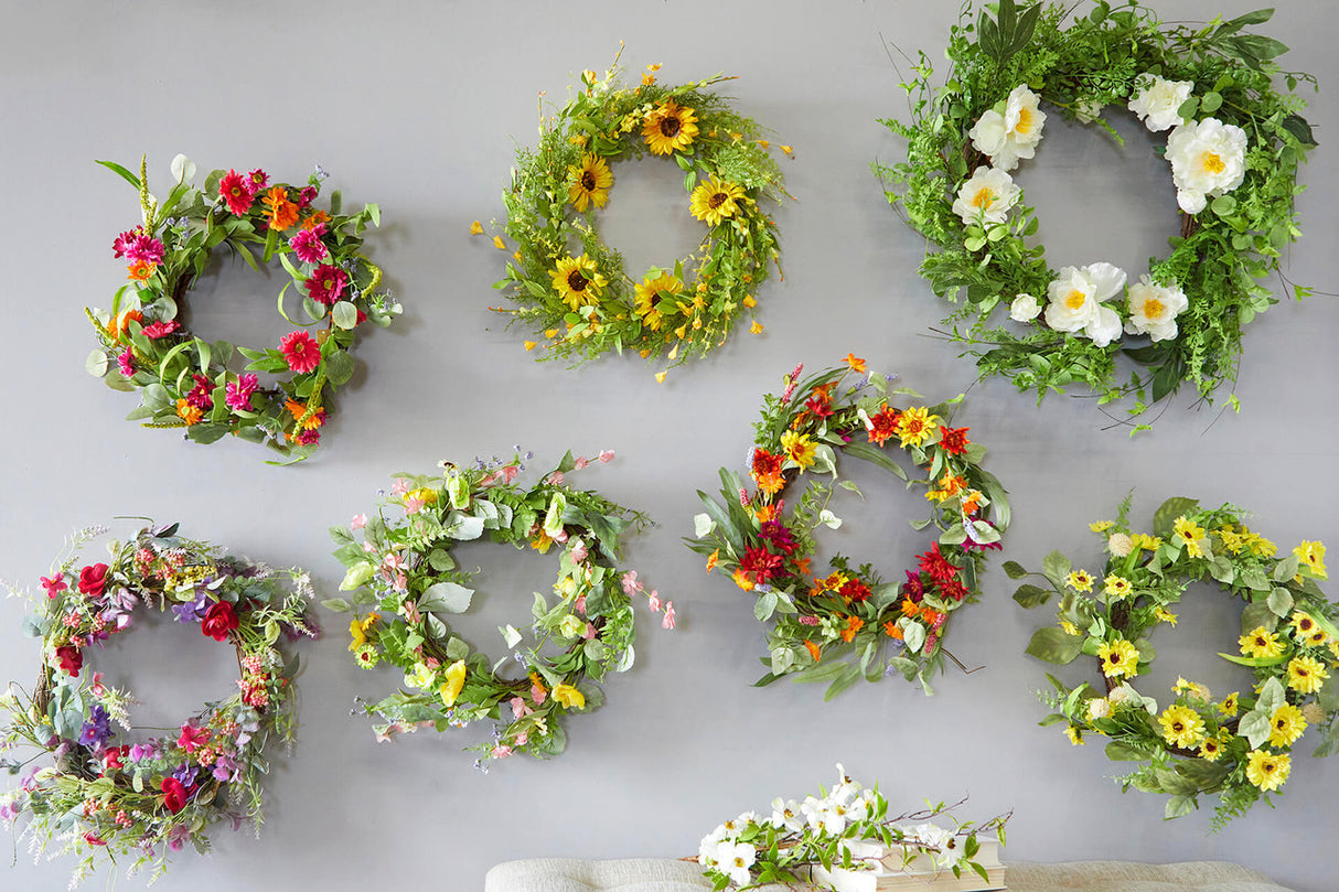 24 InchMixed Daisy Wreath Decorative Spring Summer Floral Door Wall Wreath