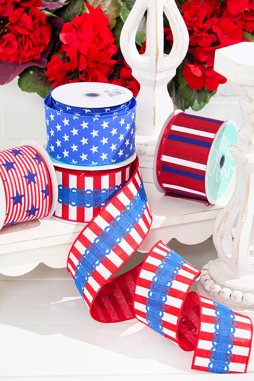2.5" x 10 Yards Stars with Pinstripes Ribbon