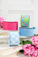 2.5" x 10 Yards Diagonal Blue Check Ribbon
