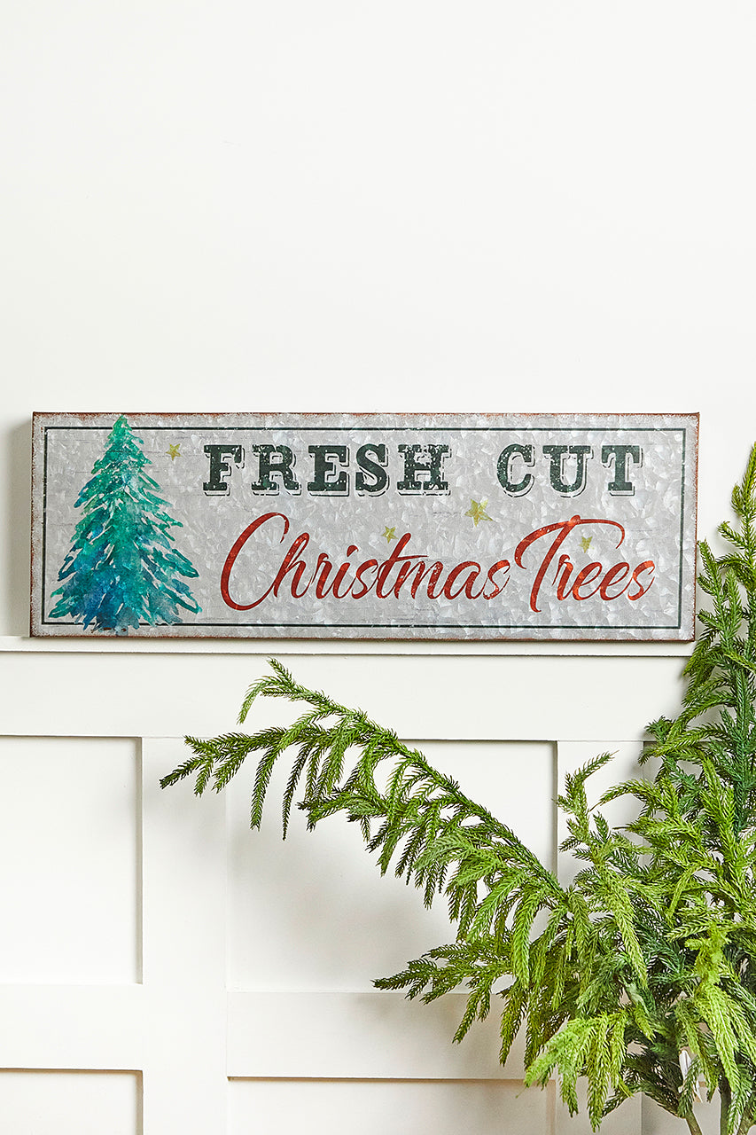 24" x 8" Fresh Cut Christmas Trees Metal Sign