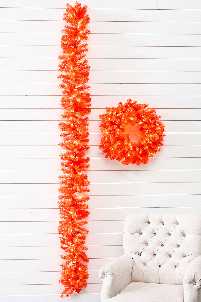 24" Orange Wreath with LED Lights