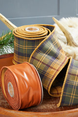 2.5" x 10 Yard Cognac Faux Leather Ribbon