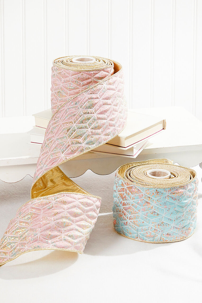 4" x 5 Yard Aqua Chadwick Metallic Dupioni Back Ribbon
