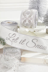 4" x 5 Yard Let It Snow White Embroidered Ribbon