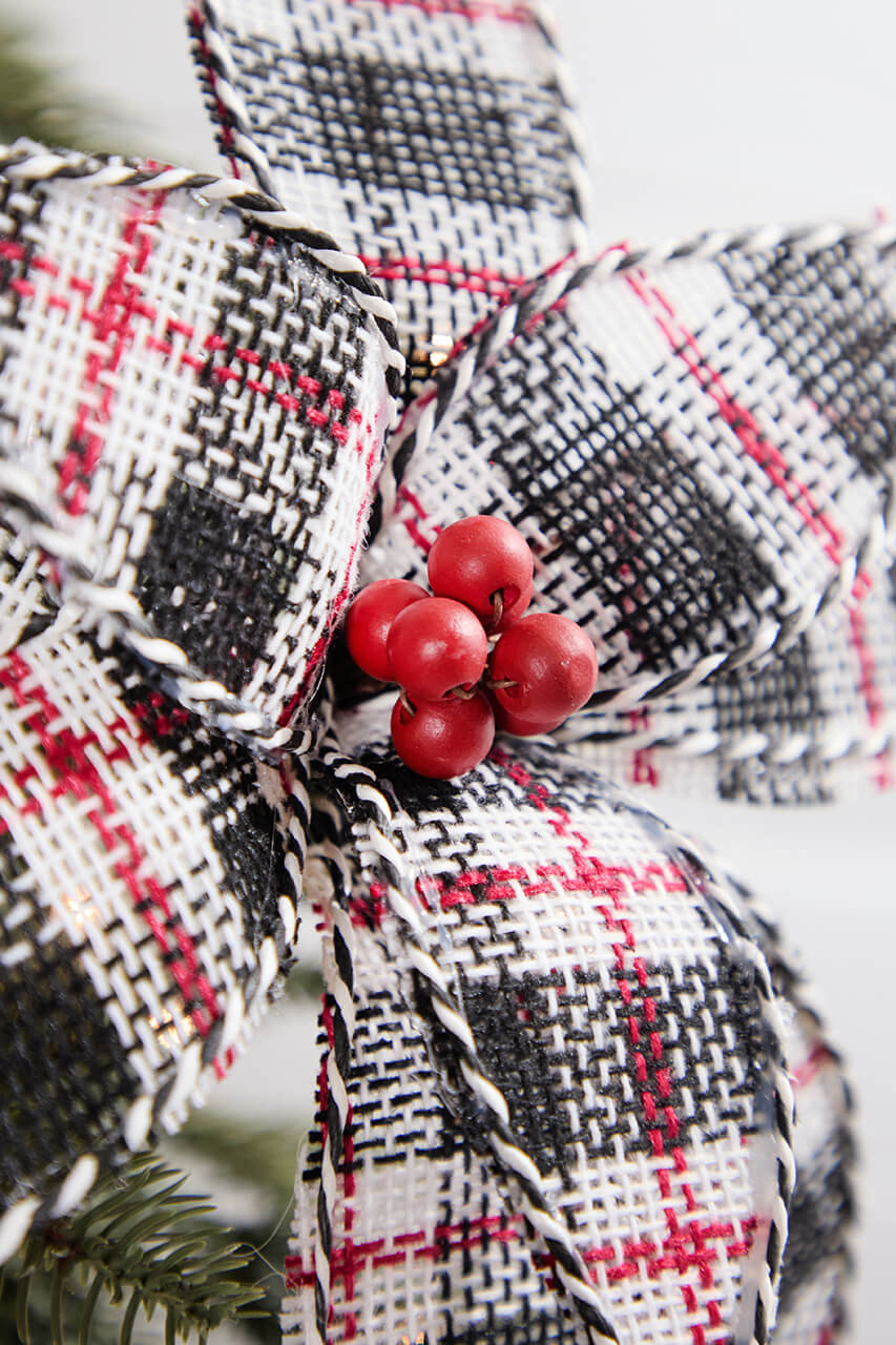 24" Burlap Plaid Poinsettia Stem