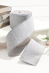 4 Inch x 10 Yard Gray Woven Dot Knitted Ribbon Holiday Christmas Decorative Wired Ribbon Neutral Winter Wreath Garland Gift Wrap Accent