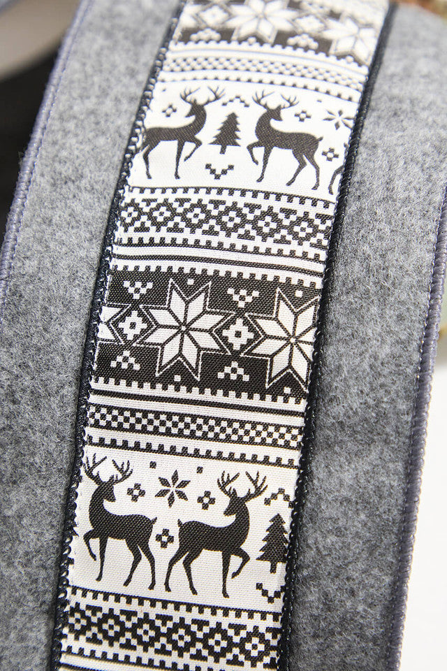 4” x 10 Yard Gray Scandinavian Reindeer Wool Edge Wired Ribbon Décor