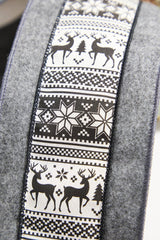 4” x 10 Yard Gray Scandinavian Reindeer Wool Edge Wired Ribbon Décor