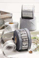 4” x 10 Yard Snowflake Knit Gray & White Ribbon