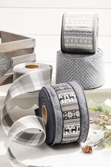 4 Inch x 10 Yard Gray Woven Dot Knitted Ribbon Holiday Christmas Decorative Wired Ribbon Neutral Winter Wreath Garland Gift Wrap Accent