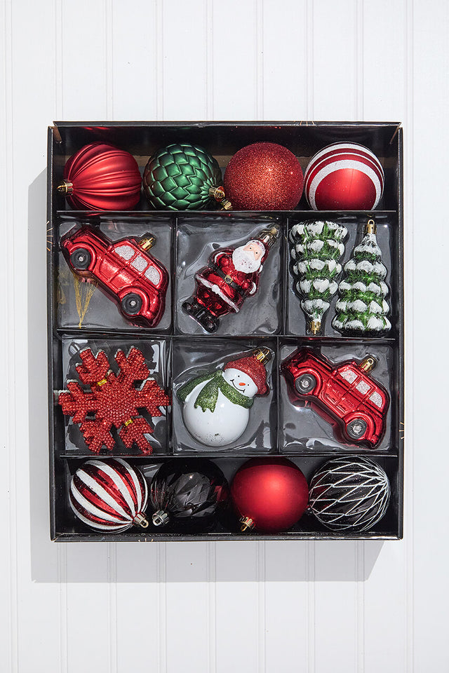 Christmas Shatterproof 25 Piece Assortment - Red, Green, White