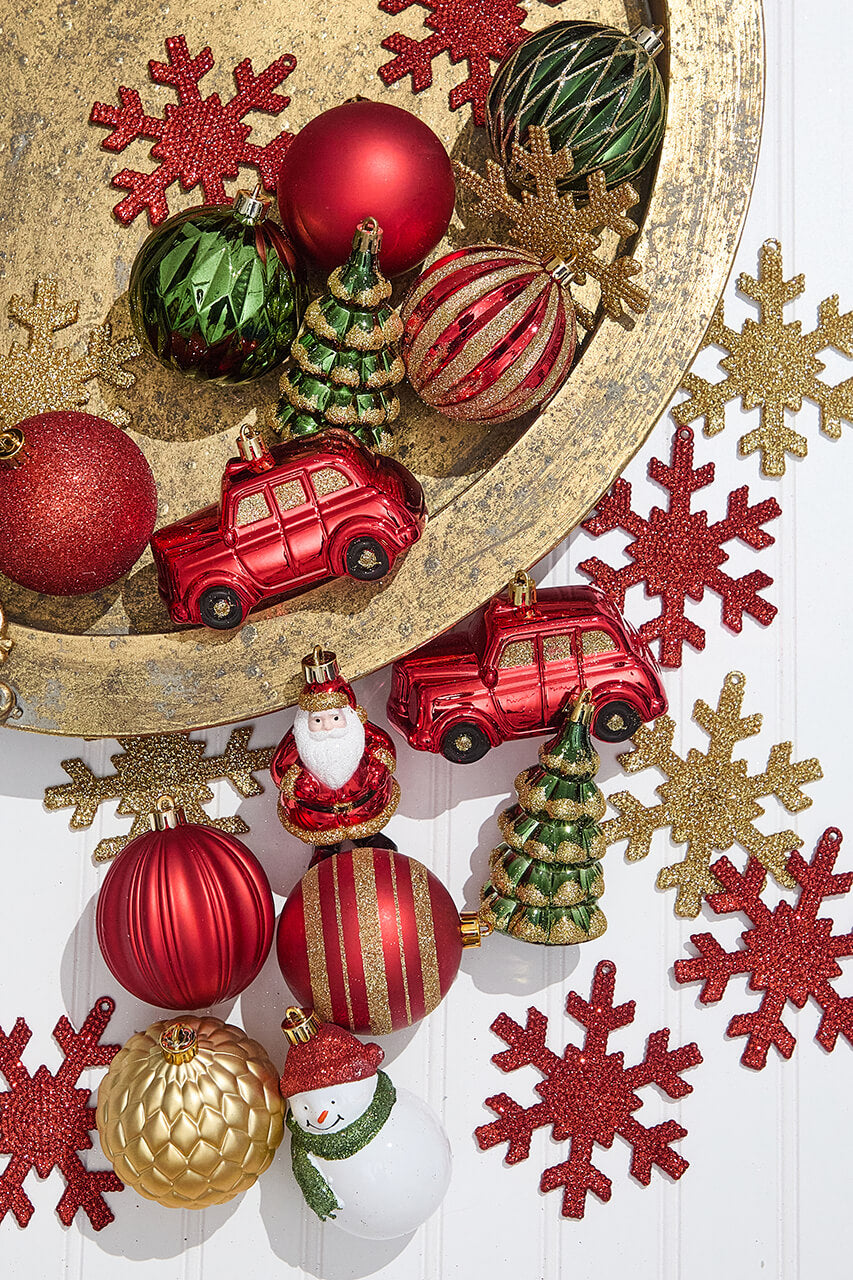 Christmas Shatterproof 25 Piece Assortment - Red, Green, Gold