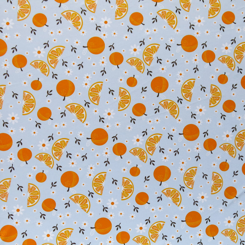 Swim Knit Daisies and Oranges on Blue