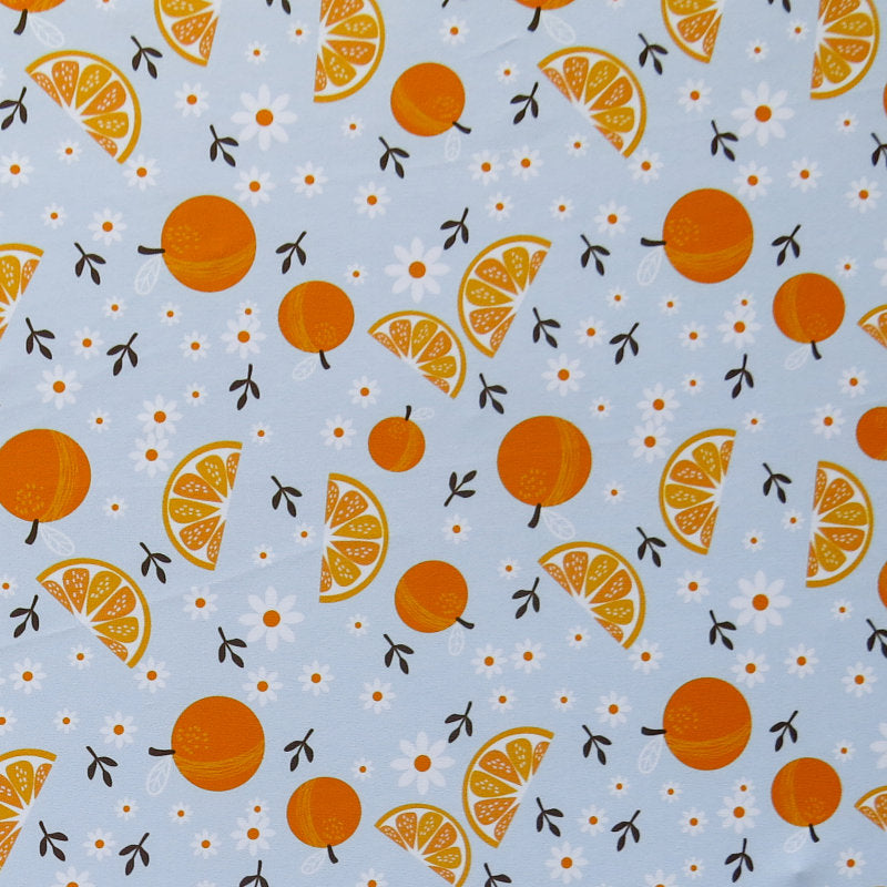 Swim Knit Daisies and Oranges on Blue