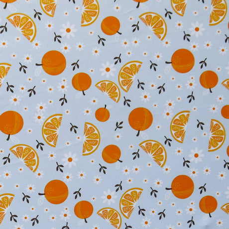 Swim Knit Daisies and Oranges on Blue