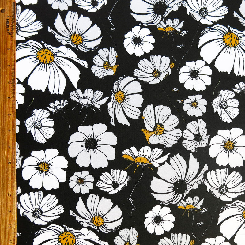 Swim Knit Daisies on Black Poly Spandex