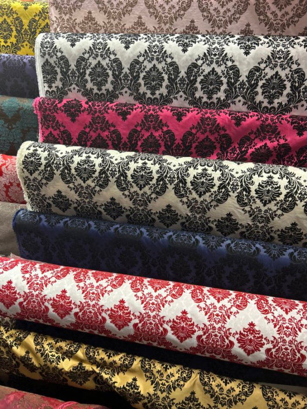 1 Yard Elegant Damask Flocking Taffeta Fabric for Decor & Events 58" Width