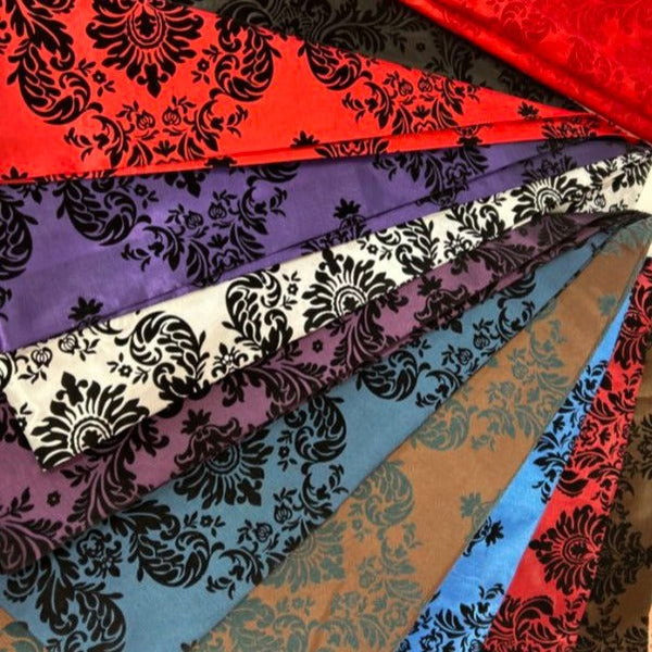 1 Yard Ornate Damask Flocking Taffeta Fabric for Distinctive Decor 58" Width
