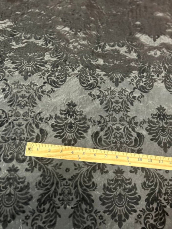 1 Yard Ornate Damask Flocking Taffeta Fabric for Distinctive Decor 58" Width