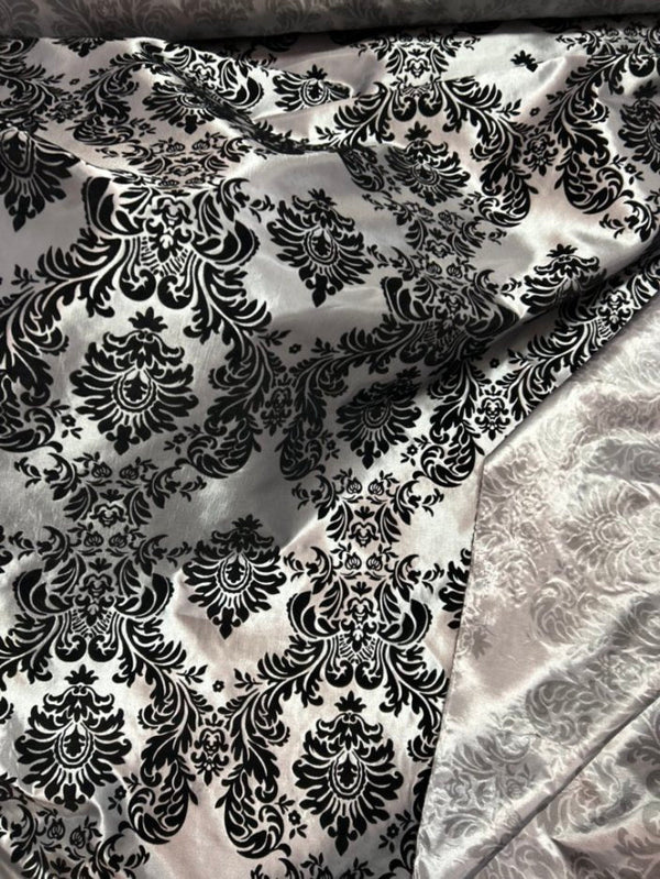 1 Yard Ornate Damask Flocking Taffeta Fabric for Distinctive Decor 58" Width