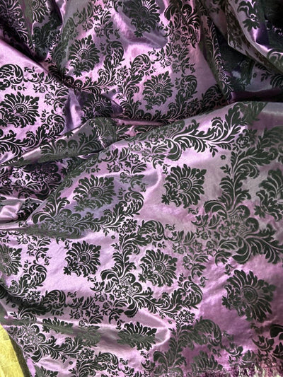 1 Yard Damask Flocking Taffeta Fabric Elegant Velvet Pattern 58 Inches Wide