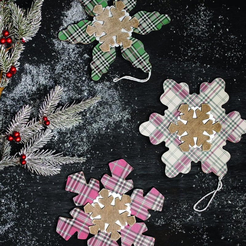 Plaid Snowflake Christmas Ornament 8 Inch Farmhouse Tree Decor