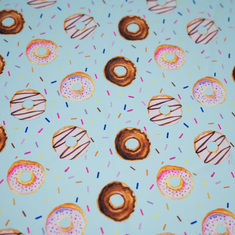 Dancing Doughnuts Nylon Spandex Fabric - Blue Doughnuts Print, 55/56" Width (1 Yard)