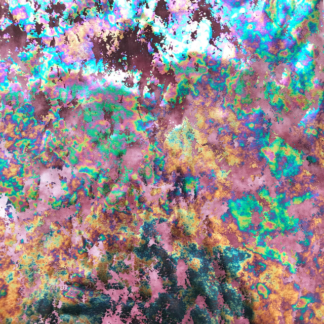 Dancing Music Polyester Spandex Fabric - Tie-Dye Print, Distressed Rainbow Foiling, 56" Width (1 Yard)