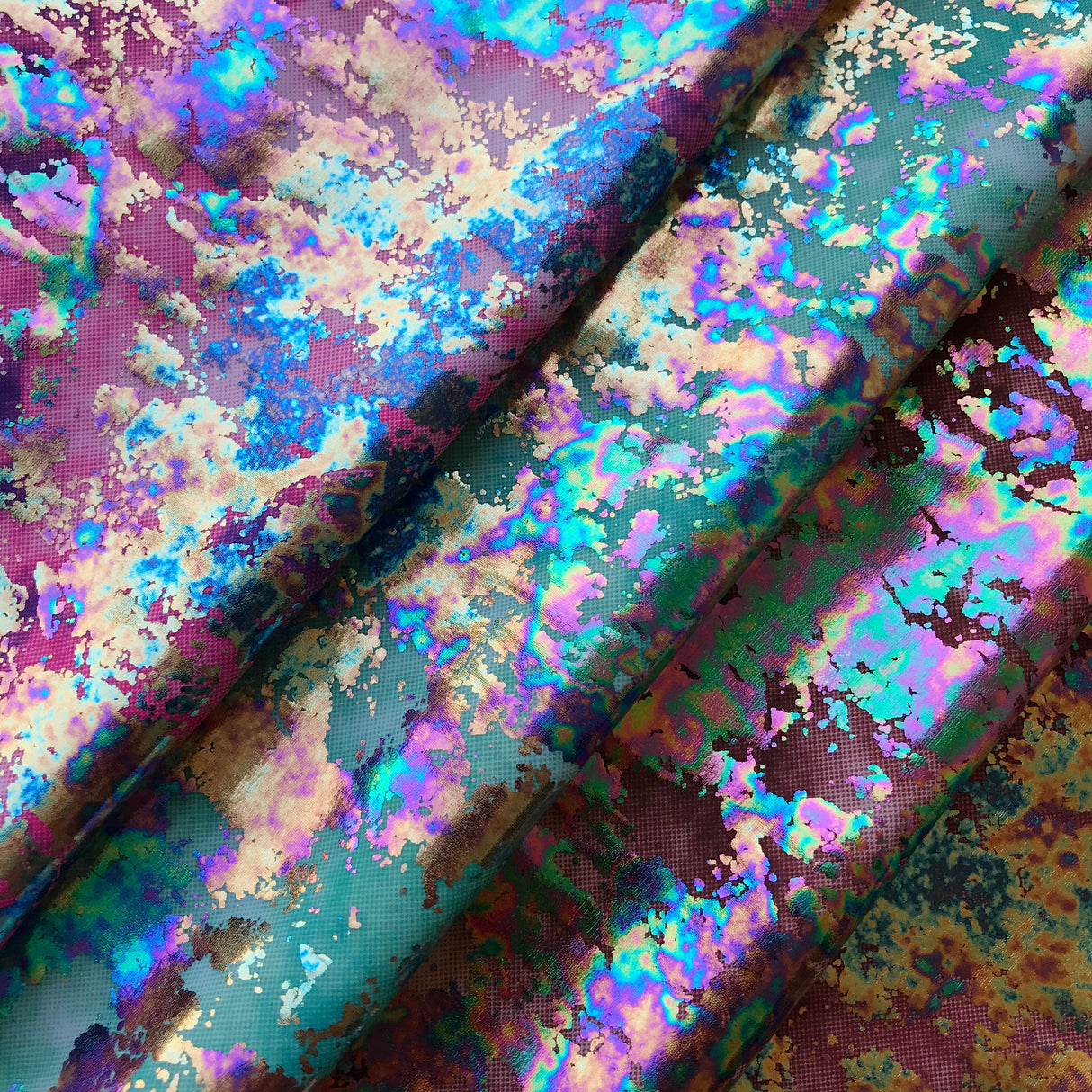 Dancing Music Polyester Spandex Fabric - Tie-Dye Print, Distressed Rainbow Foiling, 56" Width (1 Yard)