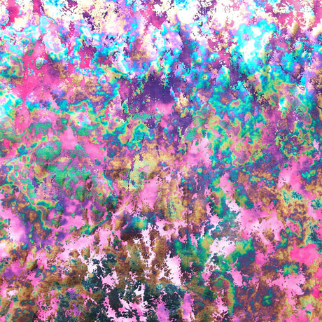 Dancing Music Polyester Spandex Fabric - Tie-Dye Print, Distressed Rainbow Foiling, 56" Width (1 Yard)