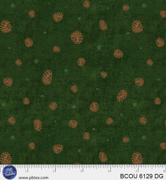 Cotton Pinecones Bigfoot Country Fabric Dark Green 44/45"
