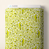 Cotton Birds and Branches Fabric Dark Lime Citrine 44/45"