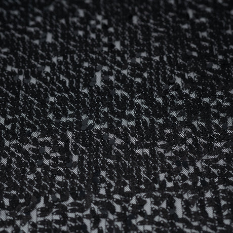 Dark Shimmer Mesh Sequin Polyester Spandex Fabric - Black Mesh With Embroidered Sequins, 58/56" Cut Width, 50" Usable Width (1 Yard)