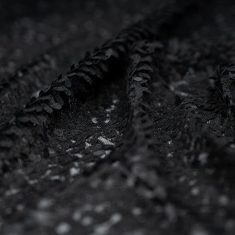Dark Shimmer Mesh Sequin Polyester Spandex Fabric - Black Mesh With Embroidered Sequins, 58/56" Cut Width, 50" Usable Width (1 Yard)