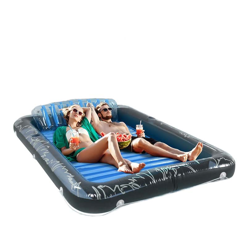 Inflatable Adult Sun Lounger Float 80 x 58 Inch Pool & Lake Air Mattress with Pillow, Dual Cup Holders, Heavy Duty Floating Raft for Beach, Pool & Summer Water Parties
