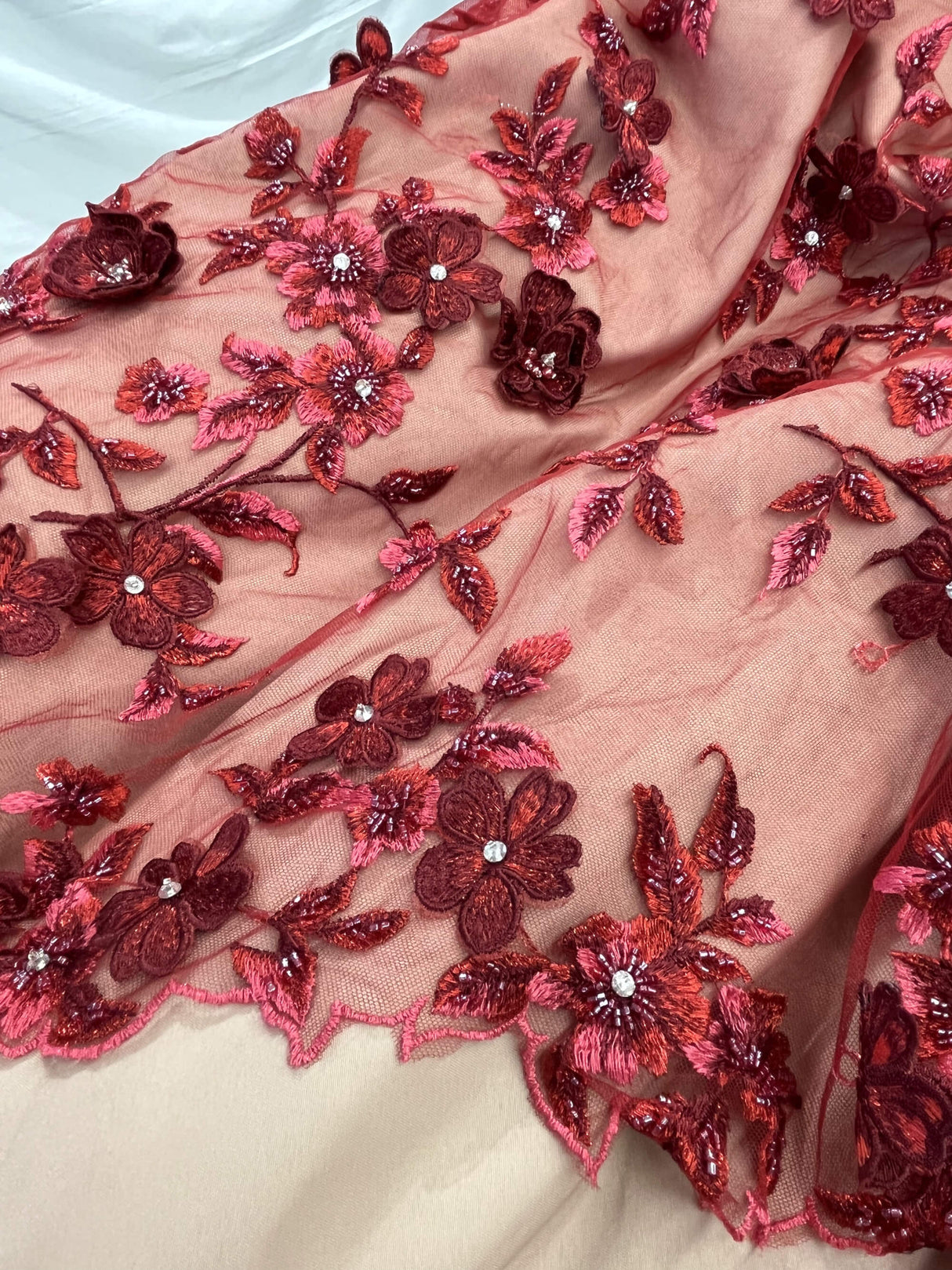 3D Beaded Floral Lace Fabric