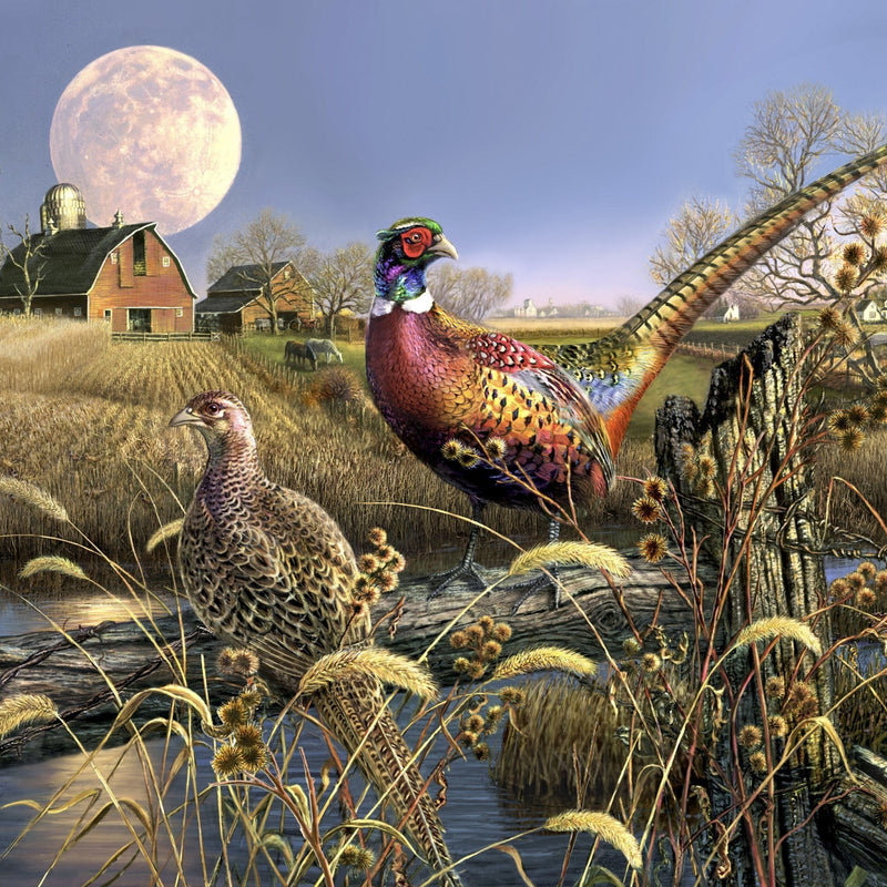 Fabric Panel Harvest Moon Pheasants David Textiles